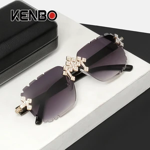 Kenbo 2025 New Arrival Rimless Square Sunglasses Bling Diamond Metal Frame New Fashion Style For Men And Women