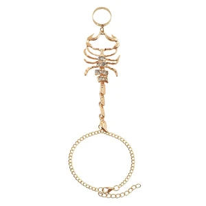 Punk Scorpion Finger Ring Bracelet Gold Rhinestone Hand Harness Chain Bracelet Adjustable Slave Chain Bracelet Accessoris