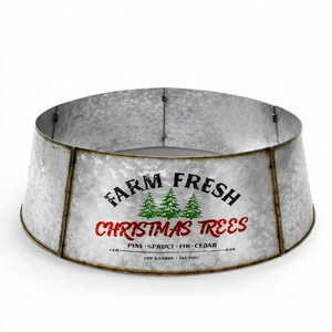 Merry Christmas Galvanized Metal Tree Collar New Look Christmas Decoration Metal Tree Stand for Wholesale Use