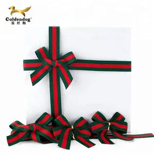 Mafolen Hot Sale Wholesale Pre-tied X-mas Tree Gift Wrapping Decoration Red and Green Striped Christmas Ribbon Bow
