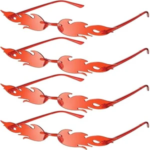 Durable Flame Fire Sunglasses Rimless Tinted Party Glasses with Colorful Fire Design