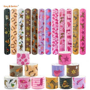 Slap Bracelets Custom Toy Birthday Giveaway Gift Set Favors Bags Cowboy Theme Cat Dog Themed Gifts Kids Classroom Prizes