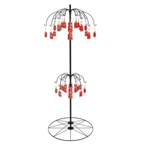 Double-Layer Metal Christmas Ornament Display Tree Stand, Detachable Hanging Rack for Holiday Decorations & Red Themed Ornaments
