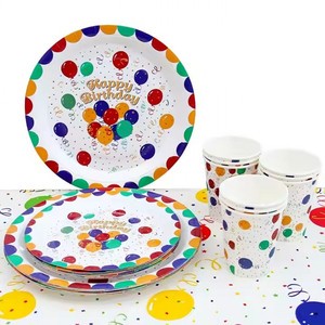 Hot Sale Birthday Party Tableware Set With Printed Balloon Paper Plates Cups Napkins Tablecloth Party Supplies Decorations