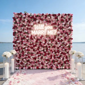 Supports Customization Backdrop Roll up Artificial Panel Flower Wall for Wedding Stage Decoration Wedding Proposal and Events