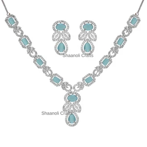 Party Favors Traditional American Diamond Necklace Set With Stones Indian Bridal Jewelry for Women and Girls Wear Necklaces
