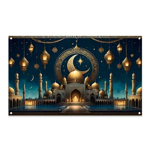 Wholesale Ramadan Polyester Banner Backdrop Decoration 5.9x3.6ft Eid Wall Party Decoration for Ramadan Decoration Supplies