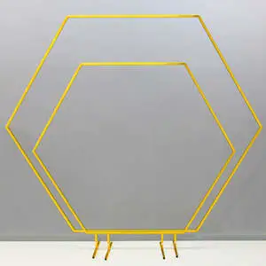 Shiny Gilded Iron Geometric Hexagonal Shelf Wedding Arch Props Background Display Stand Outdoor Wedding Arrangement Flower Frame