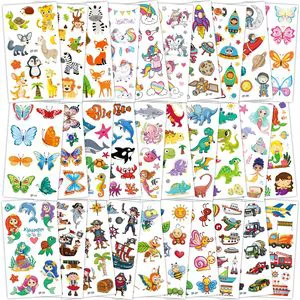 Cute Mini Cartoon Face Temporary Tattoo Stickers Kids Party Favors with Paper Pirate Dinosaur Mermaid Shark Car Suit Designs