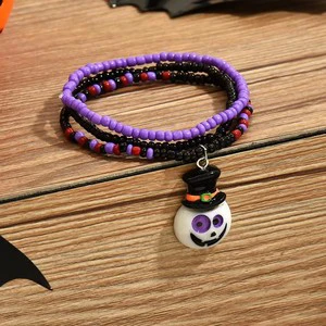 2025 New Fashion Handmade Halloween Seed Beaded Stretch Bracelet With Skeleton Bat Pendant Charm Gift