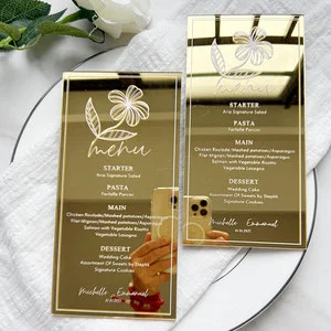 Gold Mirror Acrylic Menu Card, Dining Plate Card, Wedding Banquet Table Number Card Customization