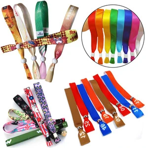 Promotional Adjustable Plastic Locks Clip Polyester Party Bracelet Printed Custom logo Festival Woven Event Fabric Wristband
