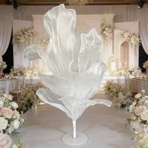 Handmade 3D Fabric Ruffled Artificial Wedding Table Centerpiece with Gauze Flowers and Desktop Decoration
