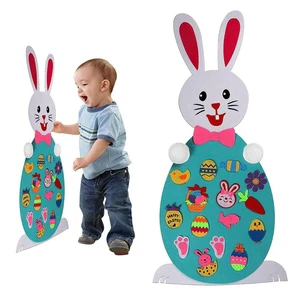 Felt Easter Bunny for Kids- Glitter Edition. 3 Ft, Wall and Door Hanging, 15 Detachable Easter Eggs and Bunny Ornaments