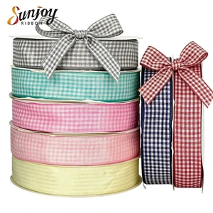 Assorted Spring Easter Plaid Ribbon 3/8 Inch 50 Yards Gingham Checkered Polyester Crafts Gift Wrapping Hair Bows Party Supplies