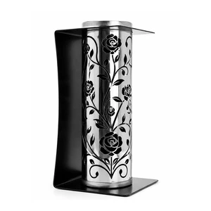 Wholesale LED Znicz Stainless Steel Cemetery Lantern With Laser Cut Memorial Pattern Cross Rose Cutout For Outdoor