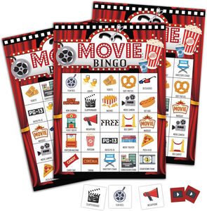 Customized Movie Bingo Games Cards, Movie Night Party Game, Family Night Games Decor Cinema Theme Party Activity Supplies