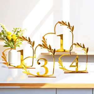 Gold Acrylic 3D Simple DIY Heart-Shaped Wedding Table Numbers Seat Cards for Wedding Reception Party