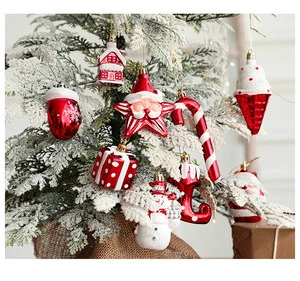 Shatterproof Plastic Christmas Ornament Set, Red White Santa Snowman Candy Tree Decorations, Glossy Holiday Hanging Baubles