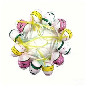 12pcs Hanging Easter Decorative Plastic Eggs Colorful Patterned Simulated Eggs Party Home Wedding Festive Decoration Supplies