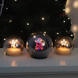 China Custom Made Led Lights 8cm Clear Glass Glitter Christmas Decoration Balls Clear With Led Lights Ornament