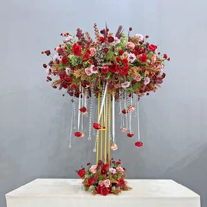 GNW Factory Direct Sales Red Flower Centerpieces With Metal Stand Customized Floral Arrangement for Wedding Table