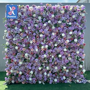 Promise Purple Silk Flower Wall Backdrop for Wedding Decoration 8x8ft Customizable