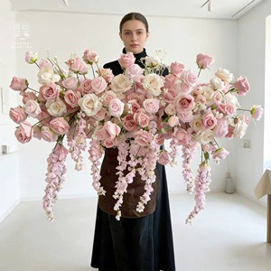 SPRING PLANTING Wedding Flowers Pink White Rose Wedding Decorations Table Runner Artificial Flower Runner Flower Table Runner
