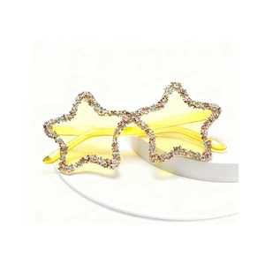 Beckon Custom Handmade Rhinestone Five-Pointed Star Sunglasses Rhinestone Novelty Glasses for Dance Party for Outdoor Fun