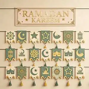 608410 Ramadan Decoration Set 1x banner Bunting Party Maker Ramadan Supplies