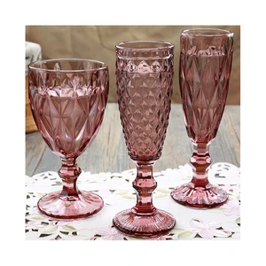 SUNFLOWER Clear Glass Vintage Embossed Hand Blown Wine Glass 201-300ml Capacity for Wedding Party Home Decor Bar Office