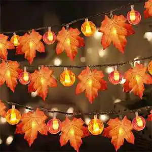 Halloween LED Pumpkin Maple Leaf Battery Operated String Lights 1.5M 3M Fall Festival Garland Party Indoor Outdoor Decoration