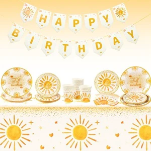 Boho Sun Party Tableware Set Disposable Paper Tray Cup and Tissue for Sun-Themed Events Table Decorations