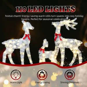 3-Piece Lighted Tinsel Christmas Reindeer Family Set Weather-Proof Outdoor Decorations 3 Christmas Ornament Christmas Ornament