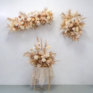 Wedding Flower Backdrop Set Silk Natural Style Golden Romantic Retro Handmade Durable Floral Garland Table Runner for Rose