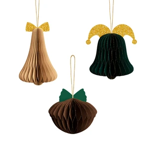 3Pcs Eco-Friendly Magnetic Foldable 3D Christmas Tree Hanging Ornament Set Customizable Shapes (Bell Clown) Paper Party Decor