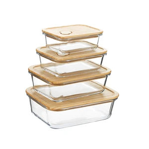 Borosilicate Glass Kitchen Food Storage Container Patented Air Valve Bamboo Lid Microwave Oven Safe Bento Box For Meal Prep