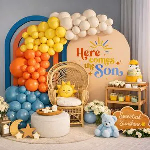 Retro Color Sunshine Baby Shower First Trip Around the Sun Decoration Inflatable 1st Birthday Party Set Kit Garland Balloon Arch
