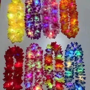 Flower Wreath Bracelet Hula Led Hawaiian Leis Necklace Garland Hawaii Beach Theme Party Supplies Light Up Leis Necklace