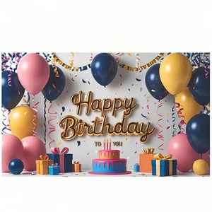 Happy Birthday Eco-Friendly Paper Background Banner and Black Gold Party Backdrop for Birthday Carnival Decorations