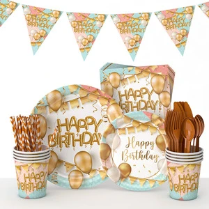 Party Decorations Supplies Set Plates Tableware Happy Birthday Banner Party Decoration Tableware