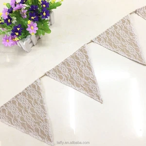 3M Handmade Vintage Rustic Lace Burlap Jute Flag Wedding Triangle Bunting Banner Wedding Party Decoration Supplies