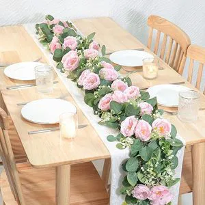 Durable Elegant 180cm Artificial Rose Vine Garland with Eucalyptus Leaves Silk Flowers Wedding Party Table Decoration