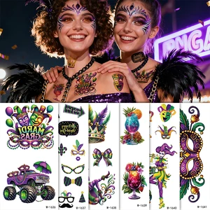 Carnival MARDI GRAS Theme Party Decorations Craft Masquerade Party Carnival Design Cardboard Cartoon Temporary Tattoo Stickers