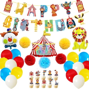 Hstyle Carnival Circus Themed Balloon Banner Paper Pom Poms Carnival Clown Balloon Happy Birthday Party Decoration SET411