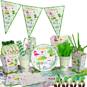 Little Green Dino Birthday Party Decorations Disposable Tableware Set Supply Table Decorations & Party Supplies