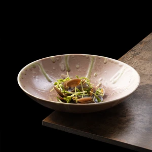 YAYU Drip Glaze High Temperature Pink and Green Stoneware Teller Plates For Restaurant Food Service Catering Wholesale Supplier
