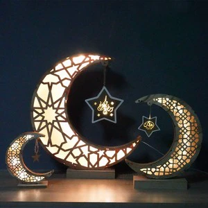 Ramadan Home Decor Mubarak Wood Moon Crescent Lights Ramadan Products Kareem Lanterns Lighting Decorations