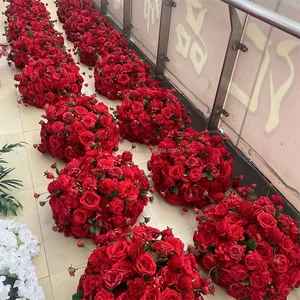 Wedding Artificial Flowers Arrangement Table Decoration Large Red White Ivory Greenery Silk Rose Flower Ball