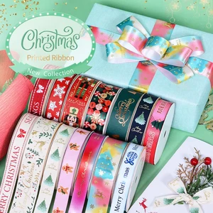 Factory Direct Wholesale In Stock Christmas Printed Ribbon, Holiday Decor Grosgrain Ribbon for Christmas Tree & Gift Wrapping